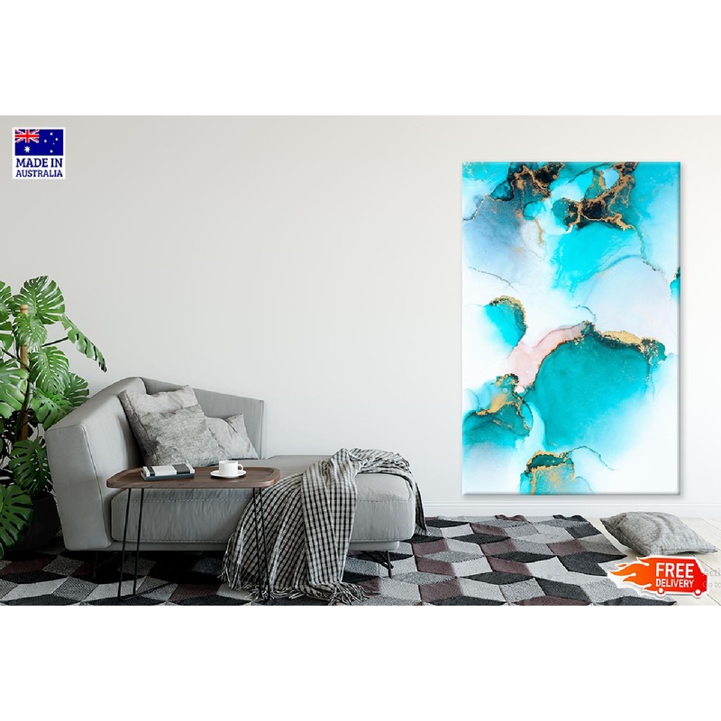 White Blue & Gold Abstract Design Print 100% Australian Made