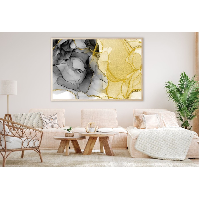 Yellow Gold & Black Ink Abstract Design Home Decor Premium Quality Poster Print Choose Your Sizes