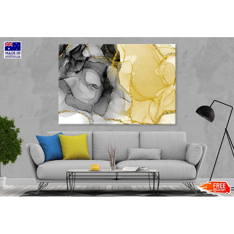Yellow Gold & Black Ink Abstract Design Print 100% Australian Made
