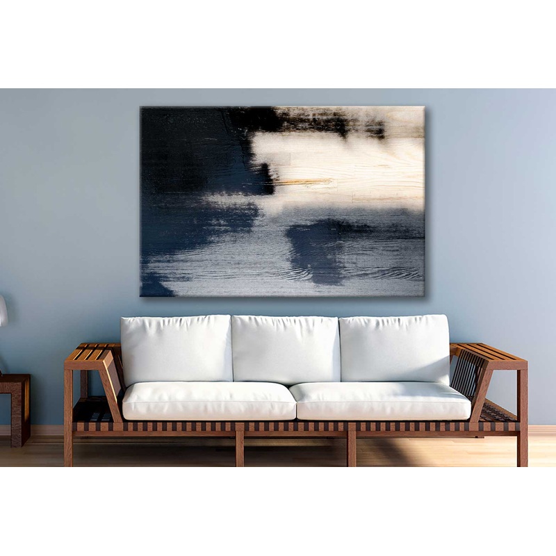 Bella Home Black Blue Abstract Varnish Paint Print Canvas Ready to hang