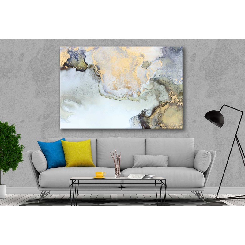 Bella Home Black Blue & Gold Fluid Abstract Print Canvas Ready to hang