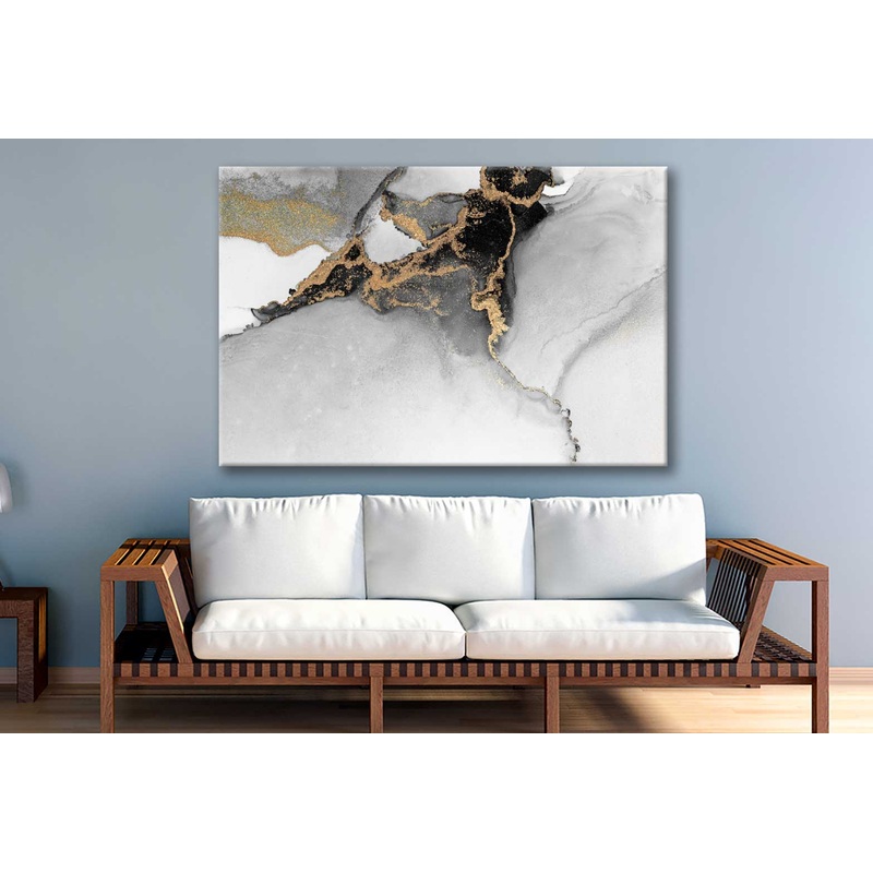 Bella Home Black Gold Marble Ink Abstract Print Canvas Ready to hang