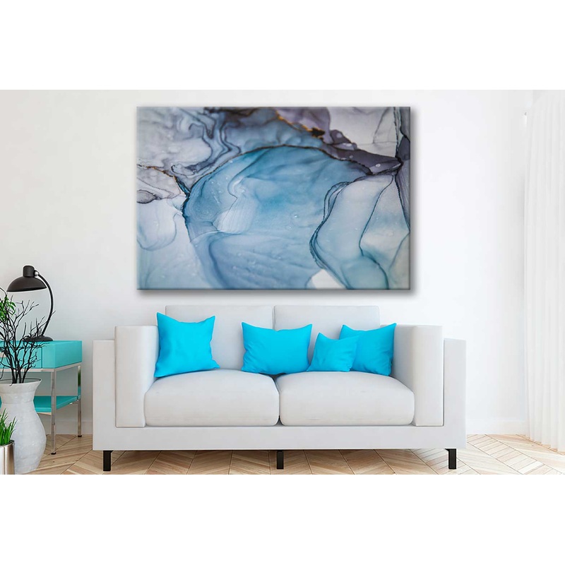 Bella Home Blue & Black Liquid Abstract Art Print Canvas Ready to hang