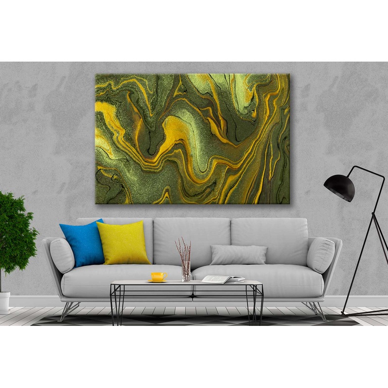 Bella Home Dark Green Gold Abstract Acrylic Print Canvas Ready to hang