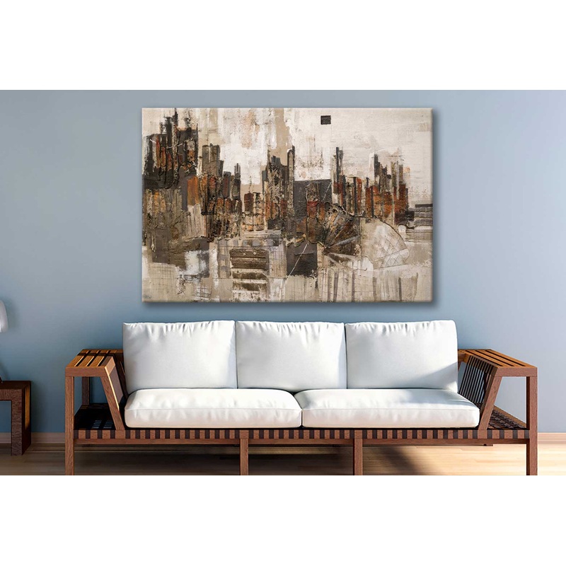 Bella Home Gray Brown & White Abstract Art Print Canvas Ready to hang