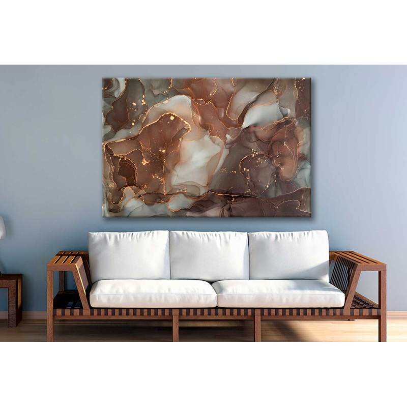Bella Home Grey Brown & Gold Fluid Abstract Print Canvas Ready to hang