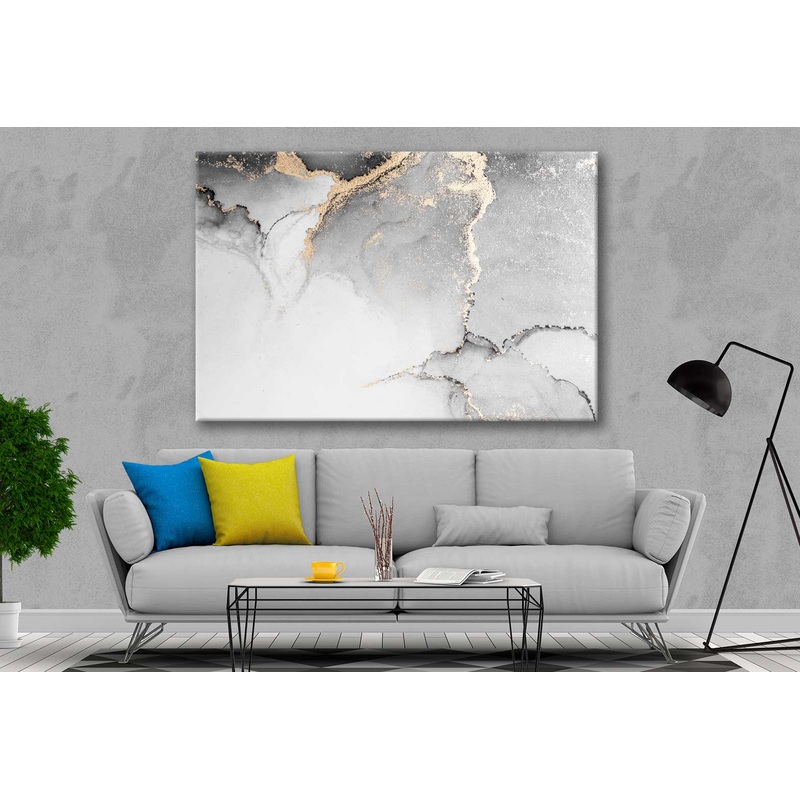 Bella Home Grey & Gold Abstract Liquid Ink Print Canvas Ready to hang