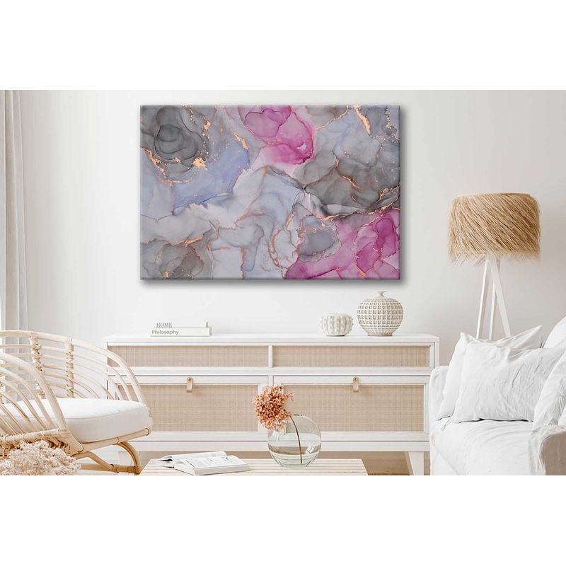 Bella Home Grey Pink & Gold Fluid Abstract Print Canvas Ready to hang