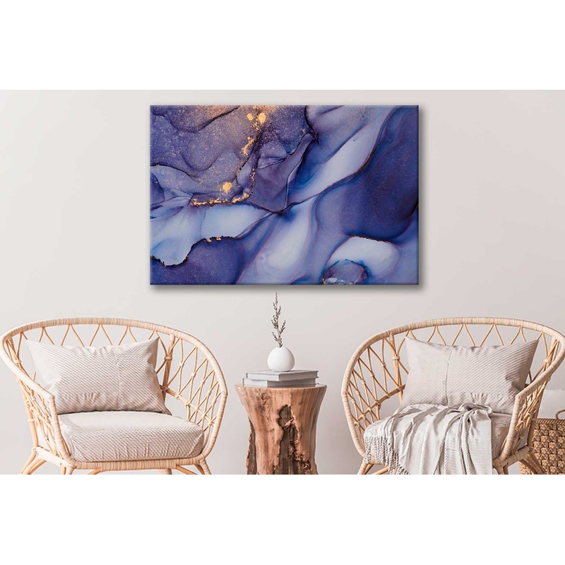 Bella Home Grey Purple & Gold Fluid Abstract Print Canvas Ready to hang