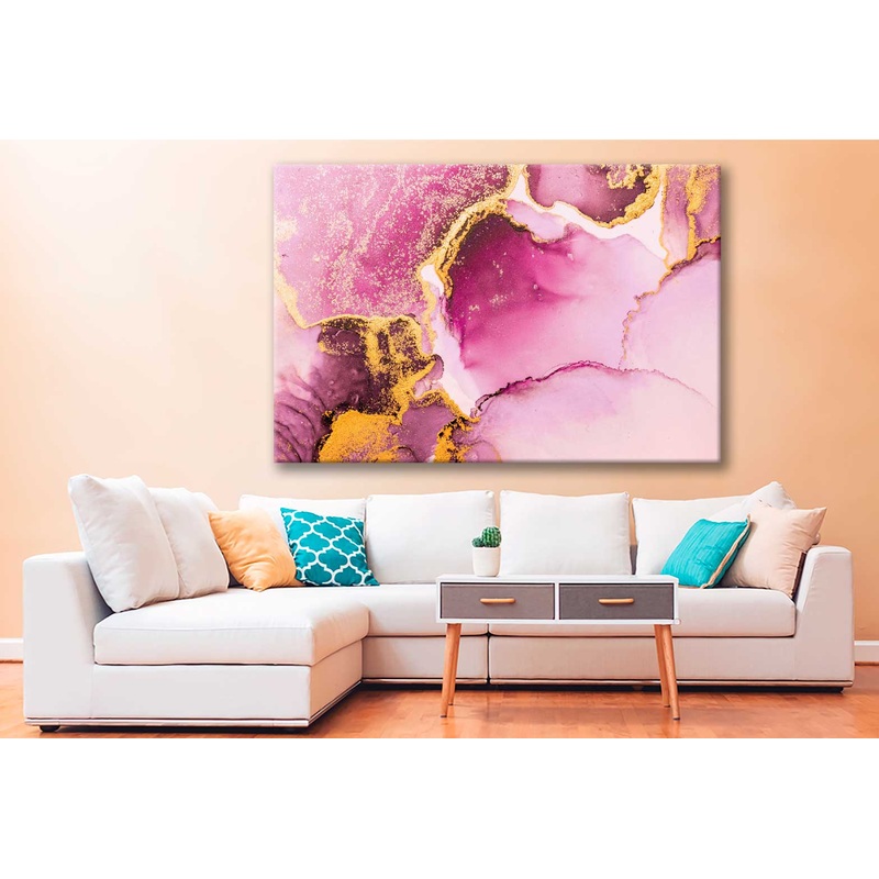 Bella Home Pink Gold Liquid Ink Abstract Art Print Canvas Ready to hang