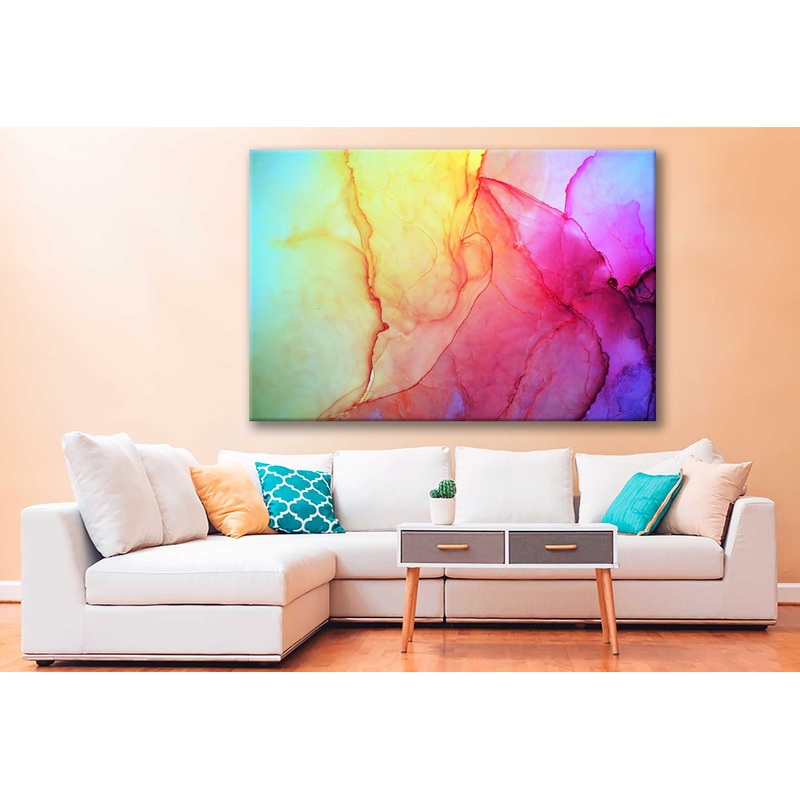 Bella Home Pink Yellow & Blue Abstract Art Print Canvas Ready to hang