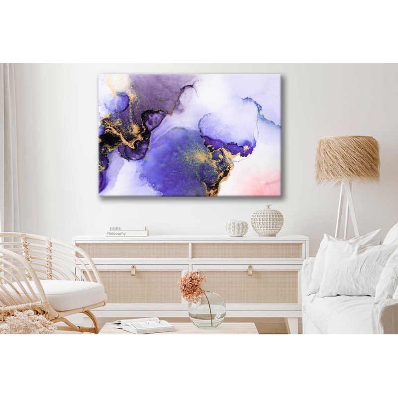 Bella Home Purple Gold Abstract Marble Ink Print Canvas Ready to hang