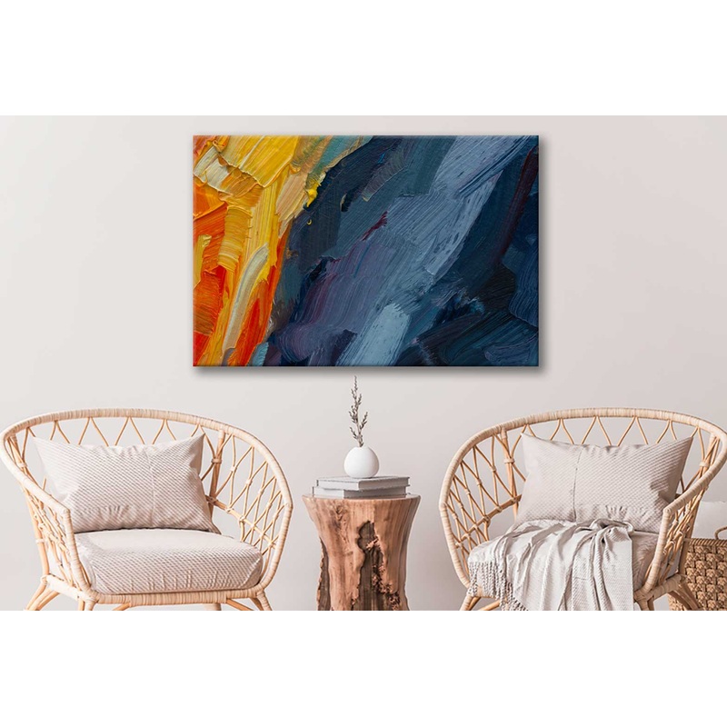 Bella Home Red Orange & Blue Abstract Paint Print Canvas Ready to hang