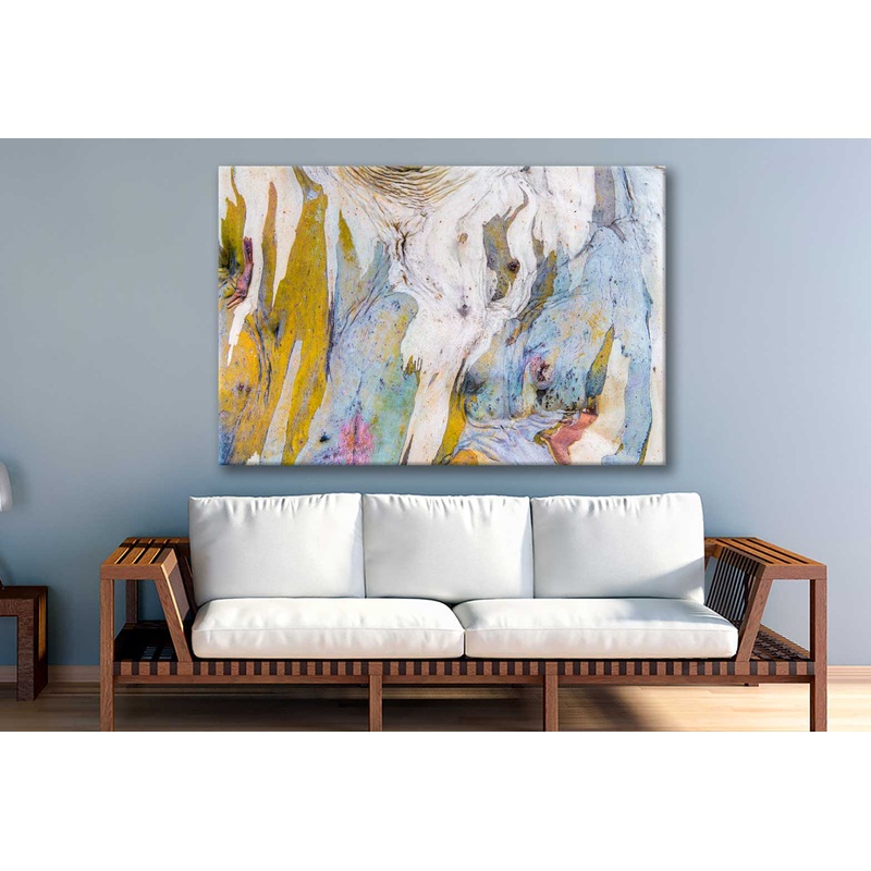 Bella Home Yellow Blue & White Abstract Art Print Canvas Ready to hang