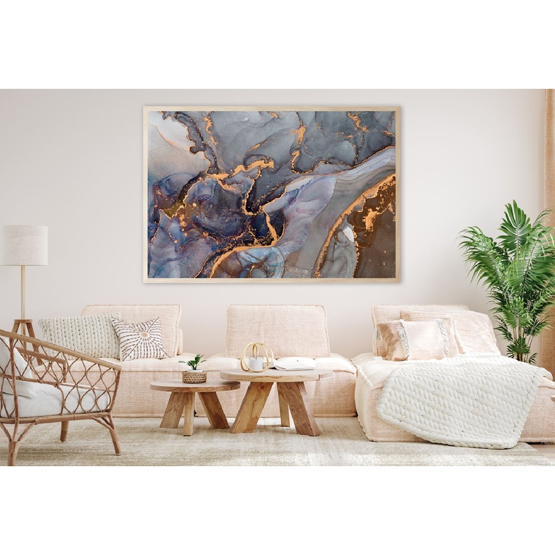 Blue Brown & Gold Fluid Abstract Design Home Decor Premium Quality Poster Print Choose Your Sizes