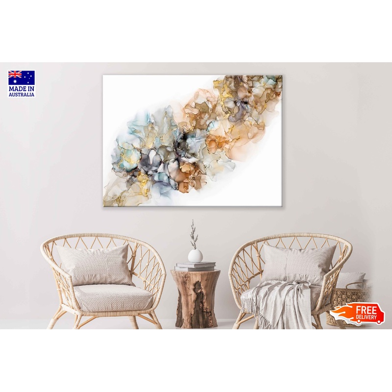 Blue Gold Brown & White Abstract Design Print 100% Australian Made