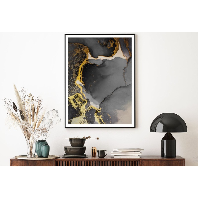 Dark Black & Gold Ink Abstract Design Home Decor Premium Quality Poster Print Choose Your Sizes