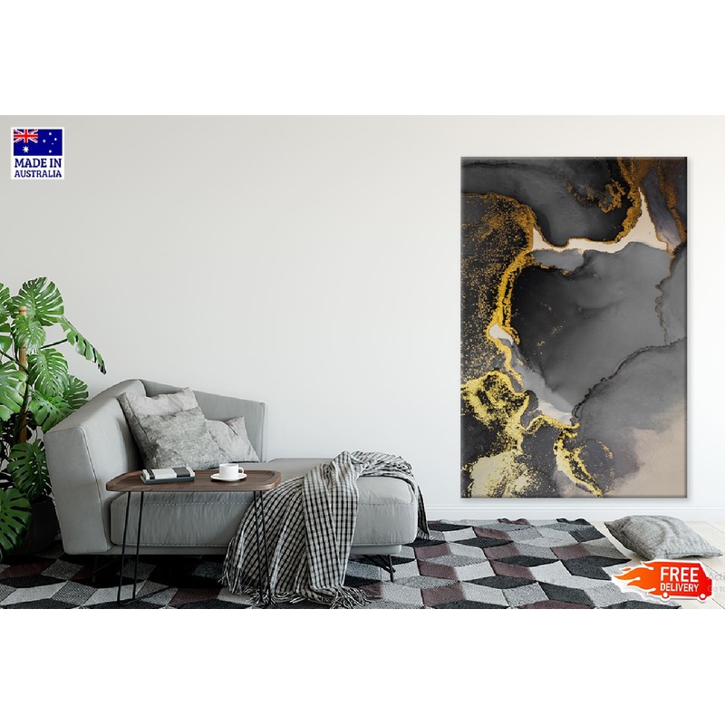 Dark Black & Gold Ink Abstract Design Print 100% Australian Made