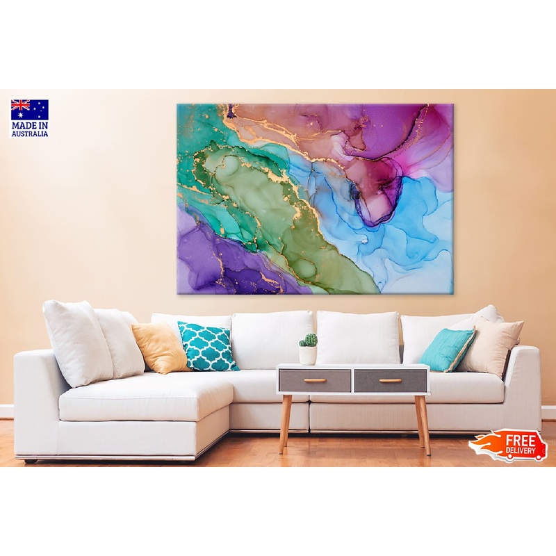 Green Purple Blue & Gold Abstract Design Print 100% Australian Made