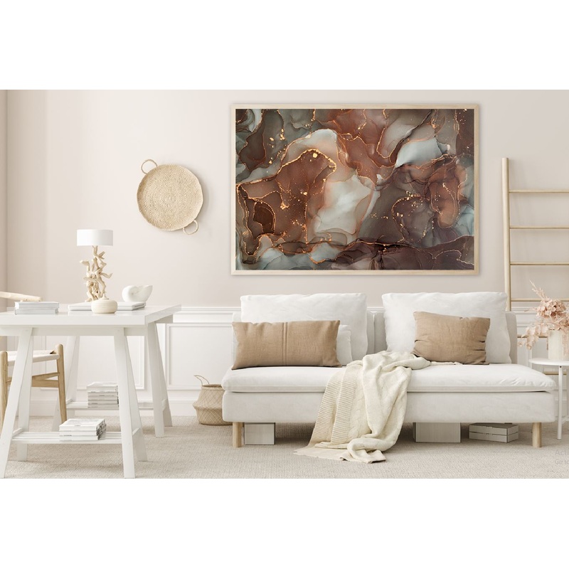 Grey Brown & Gold Fluid Abstract Design Home Decor Premium Quality Poster Print Choose Your Sizes