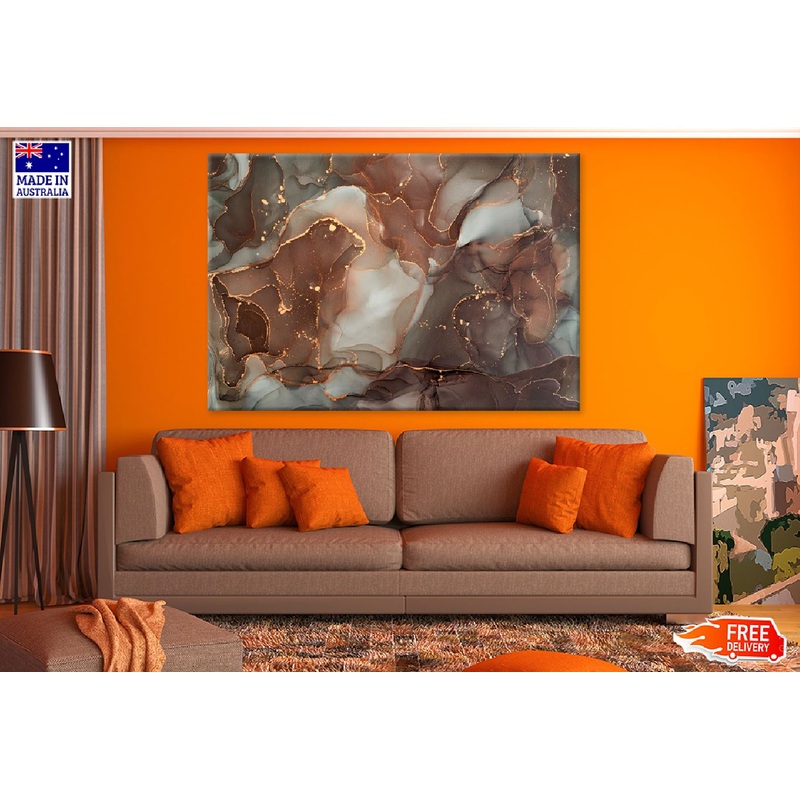 Grey Brown & Gold Fluid Abstract Design Print 100% Australian Made
