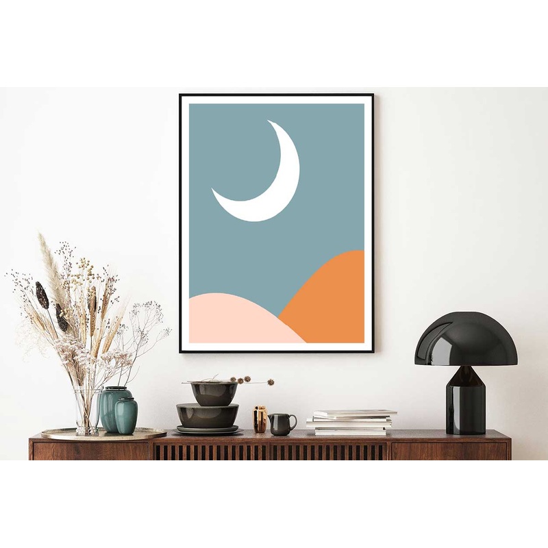 Moon over Mountain Vector Art Home Decor Premium Quality Poster Print Choose Your Sizes