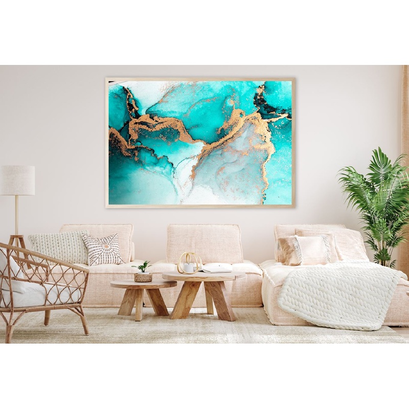 Ocean Blue & Gold Marble Abstract Design Home Decor Premium Quality Poster Print Choose Your Sizes