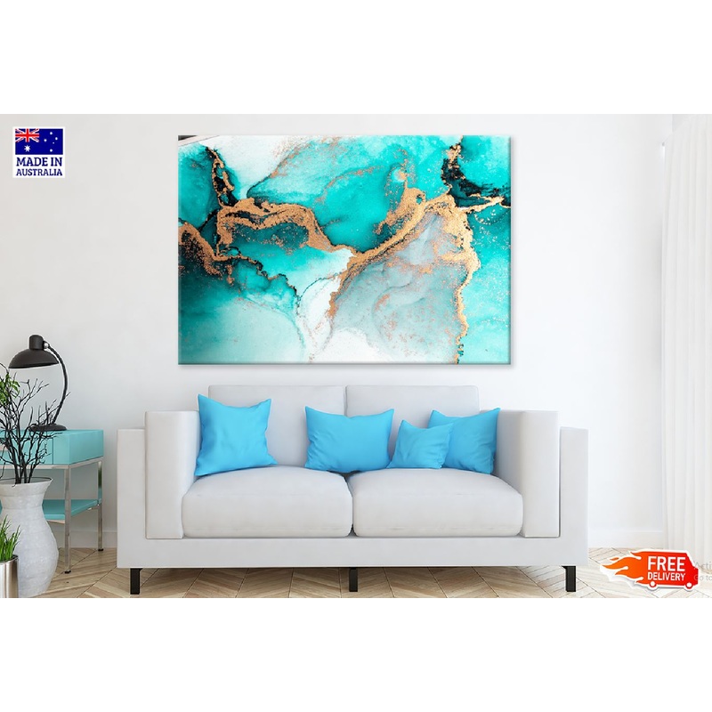 Ocean Blue & Gold Marble Abstract Design Print 100% Australian Made