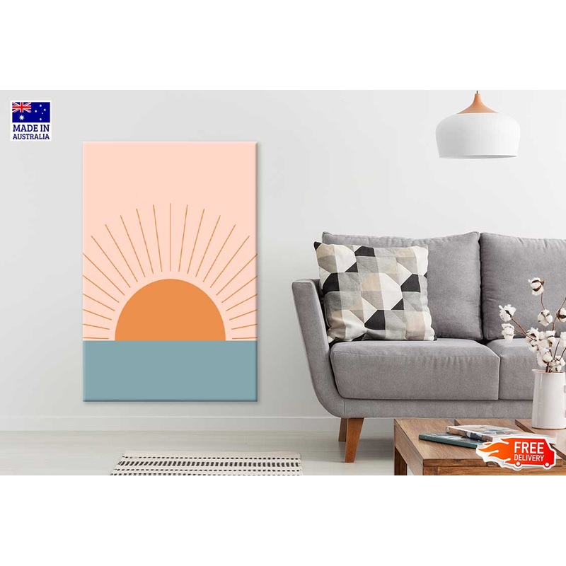 Orange Sun over Gray Sea Vector Design Art Print 100% Australian Made