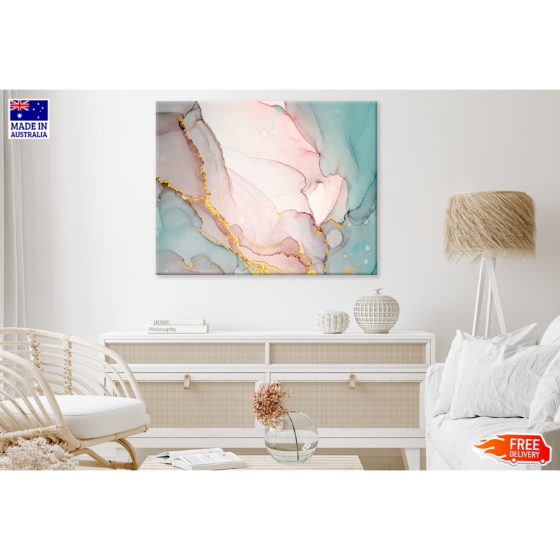 Pink Blue & Gold Abstract Design Print 100% Australian Made