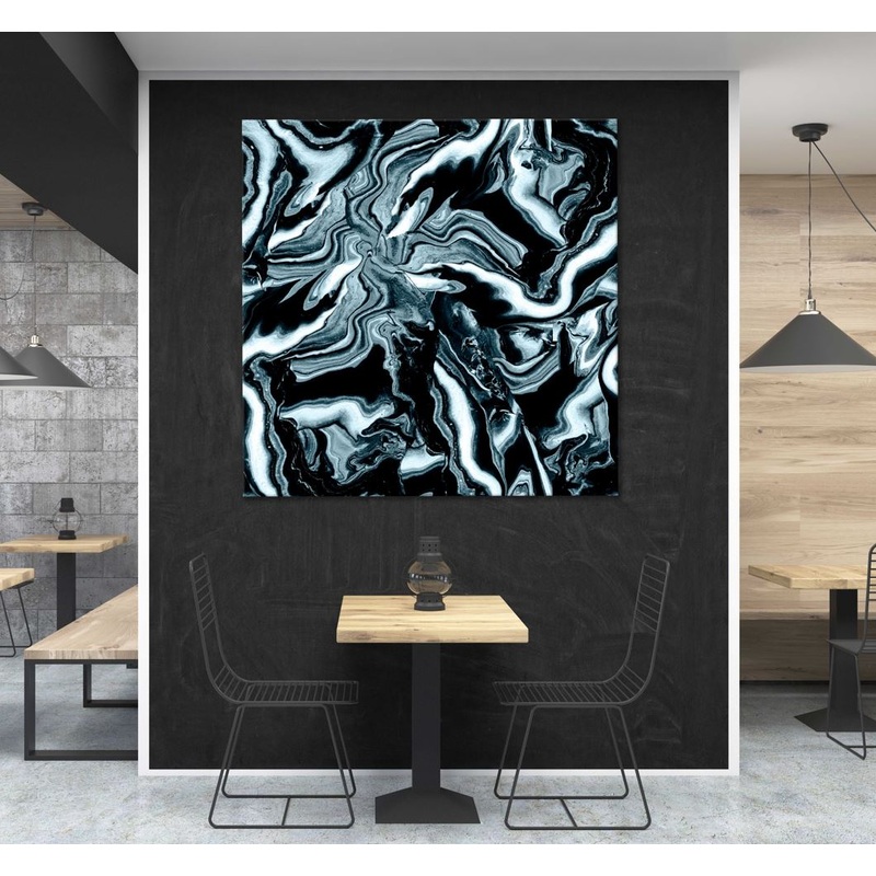 Square Canvas Black Blue Wave Fluid Abstract Design High Quality Print 100% Australian Made
