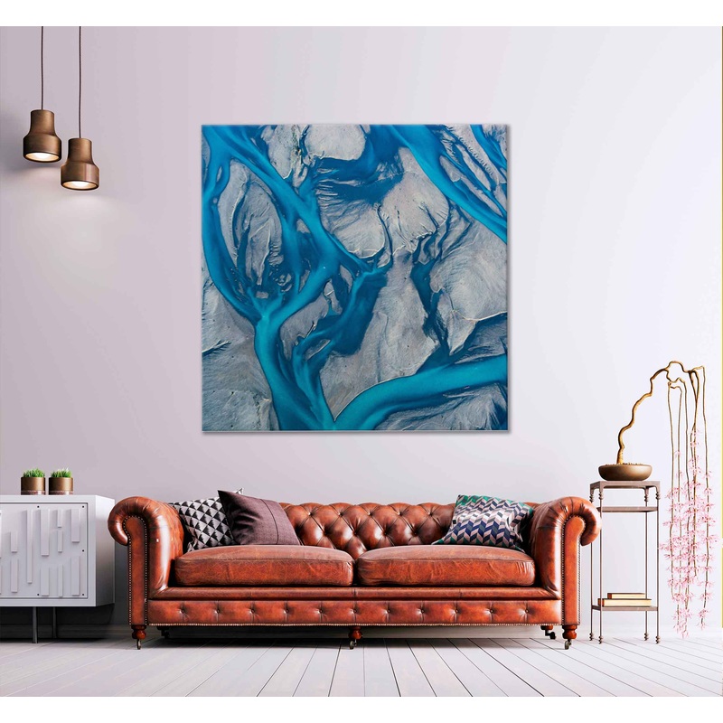 Square Canvas Blue Braided Rivers Abstract High Quality Print 100% Australian Made