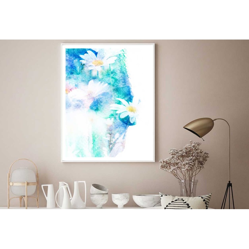 White Daisy Abstract Painting Home Decor Premium Quality Poster Print Choose Your Sizes